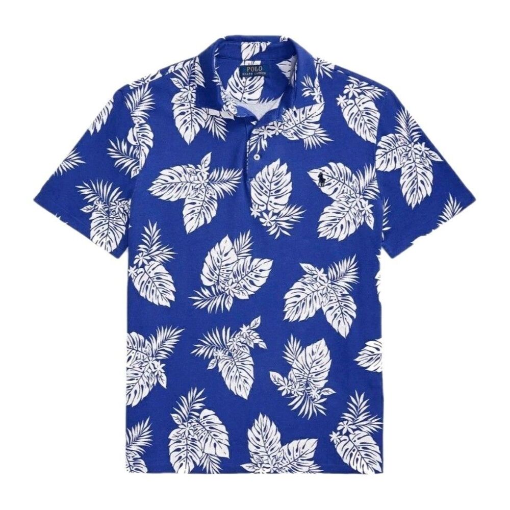 NWT Polo Ralph Lauren Tropical Spa Terry Sz Large Mens Blue Polo Shirt Monstera